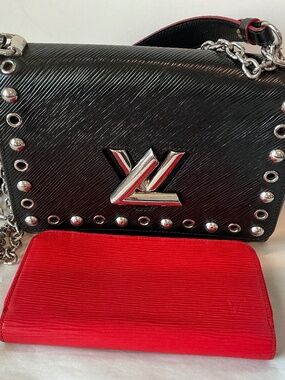 Louis Vuitton Black Epi Twist Lock and Louis Vuitton Red Epi Zip Around Wallet